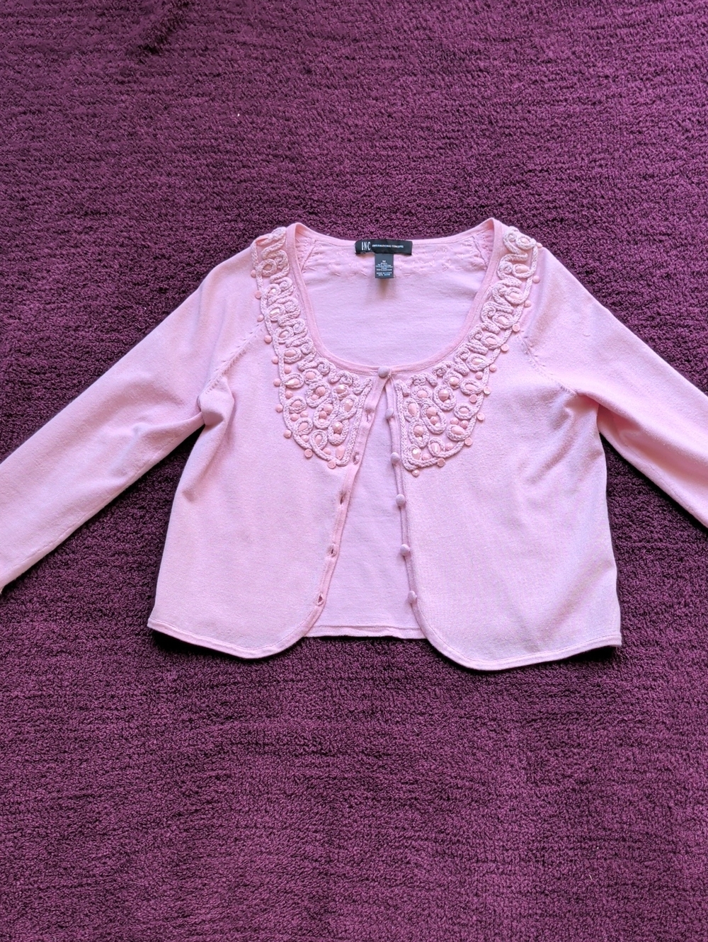 INC International Concepts Light Pink Embroidered Collar Cardigan
